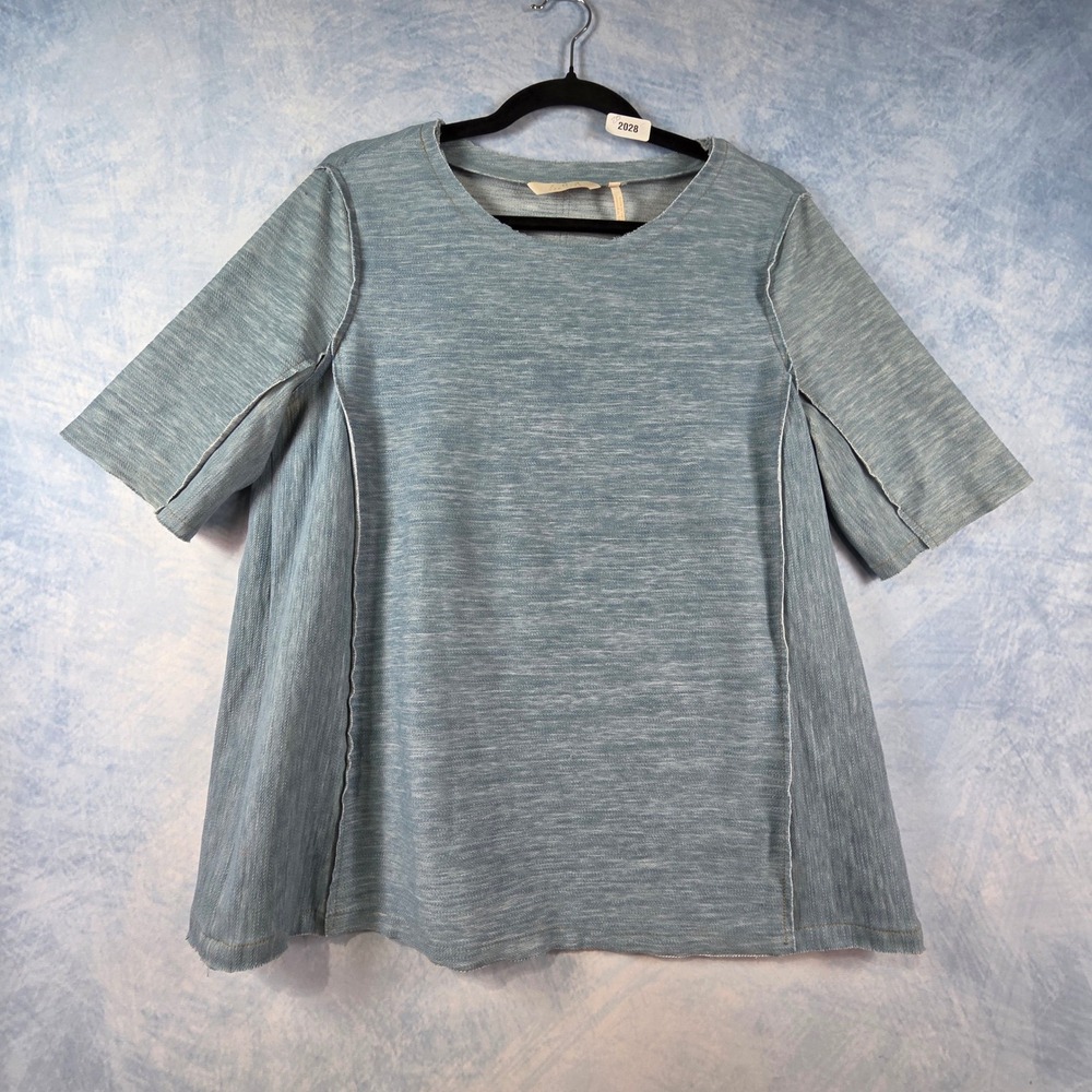 Anthropology ZOA New‎ York Blue Heathered Raw Edge Seam Short Sleeve Top Large